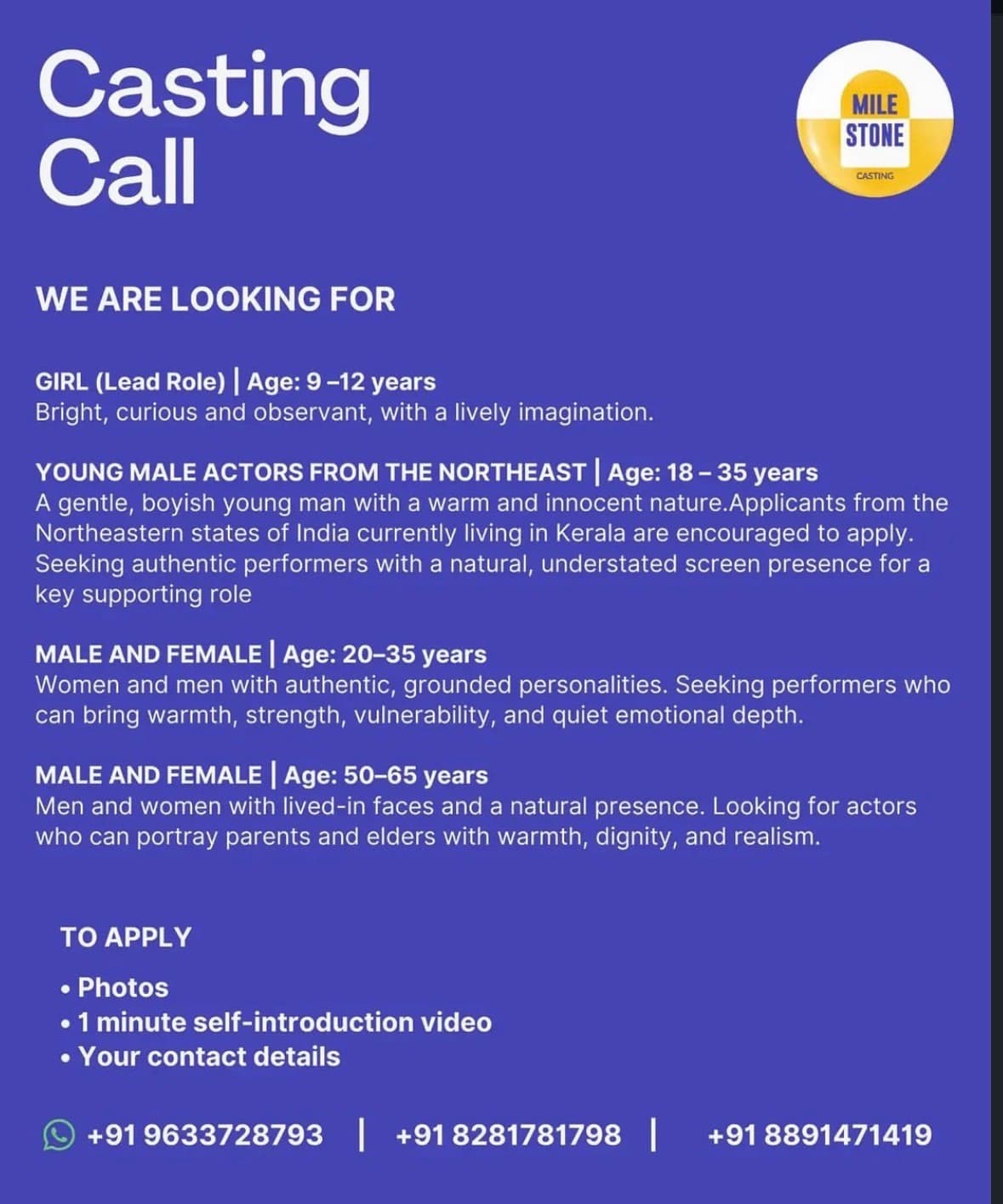 Casting Call for a upcoming Malayalam Feature Film