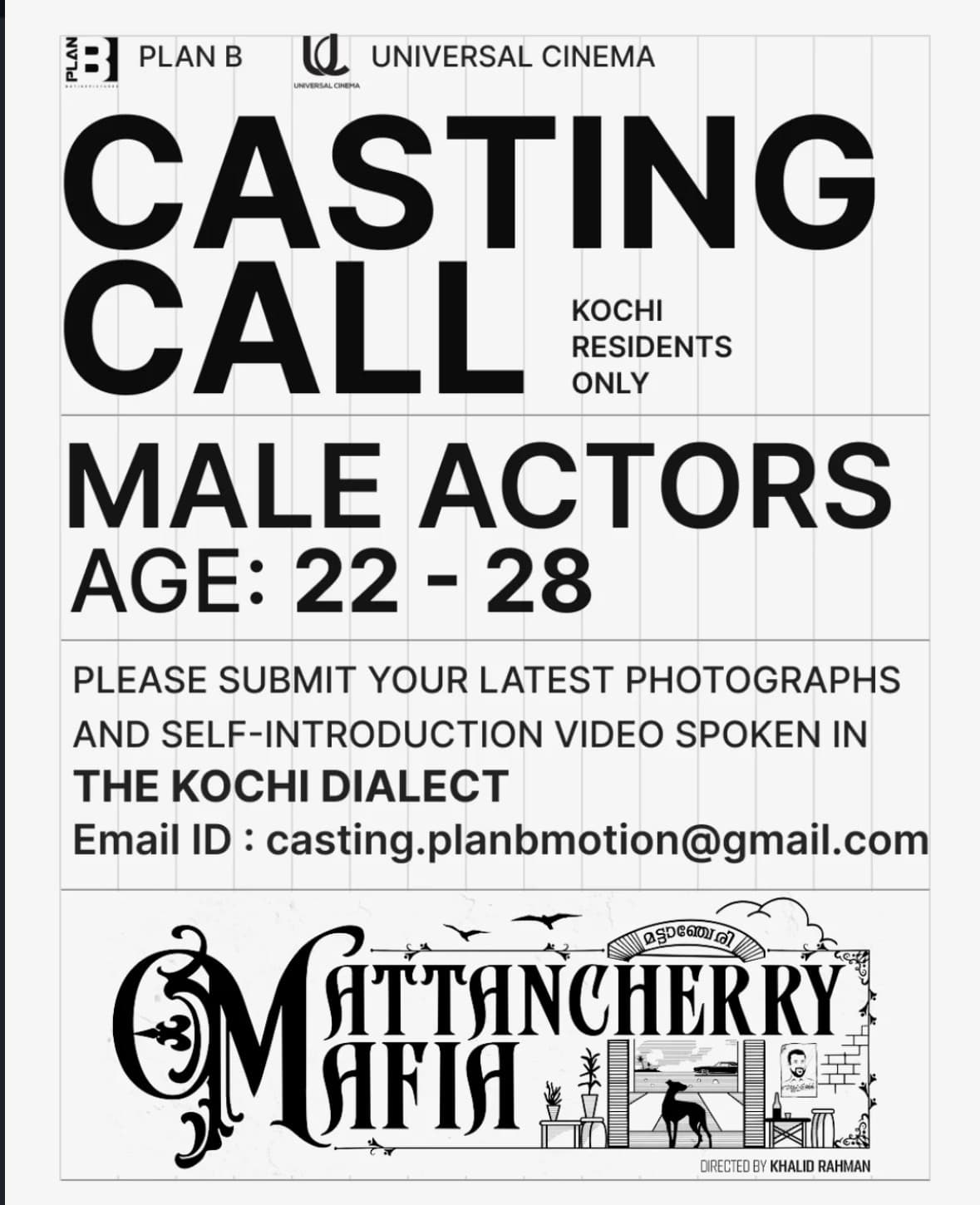 Casting Call for Kochi-Based Male Actors for an Upcoming Mammootty-Starrer Malayalam Movie