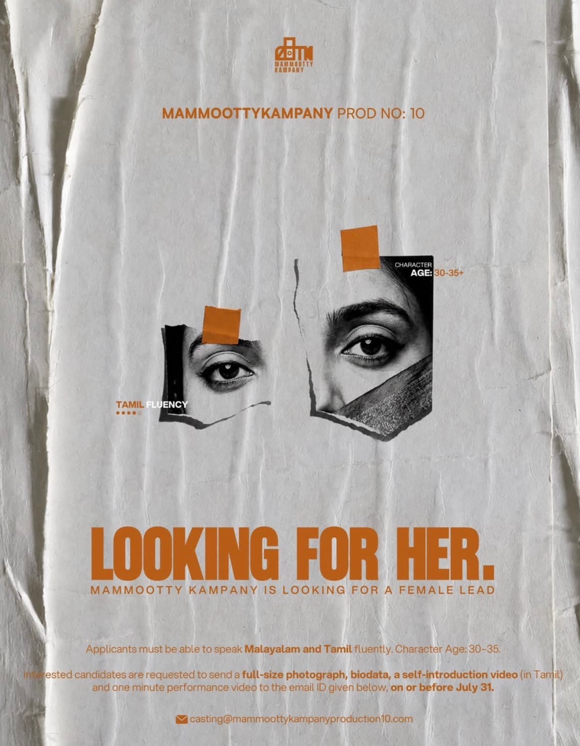 Casting Call for Female Lead in Malayalam Movie Fluent in Malayalam and Tamil
